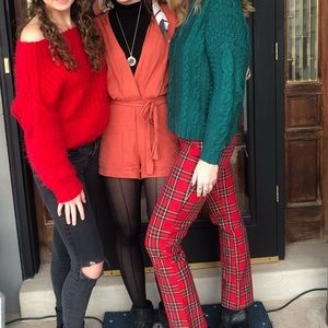 Red & green checkered pants, comfy, side zipper